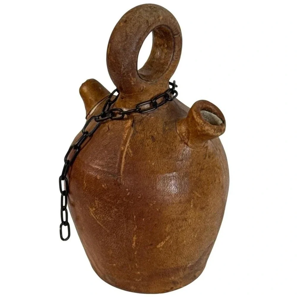 Vintage Raymon Spain Leather Wrapped Ceramic Costrel Pilgrim Flask Jug 8.5